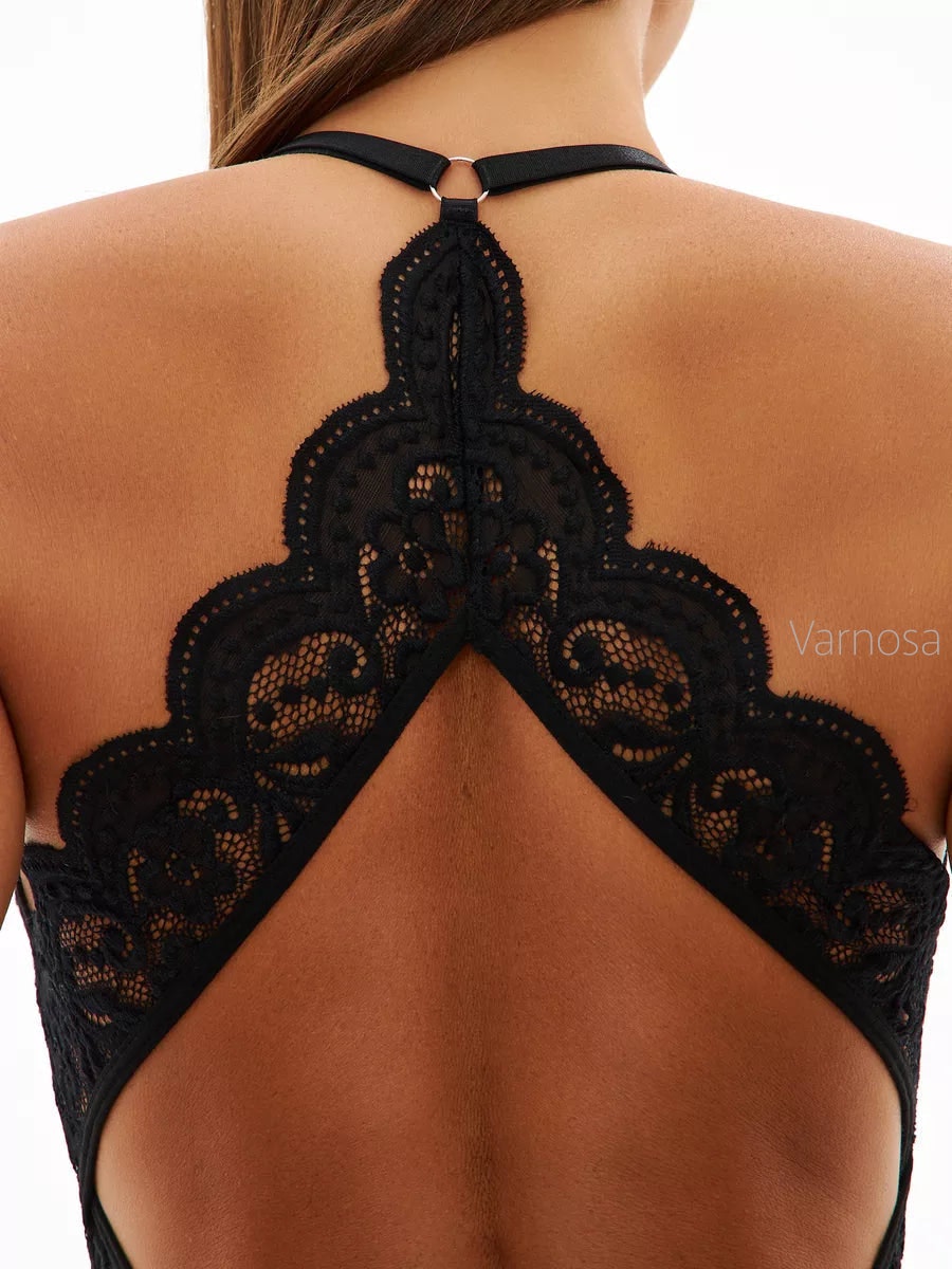 Varnosa 9026 Black Lace High Neck Bodysuit